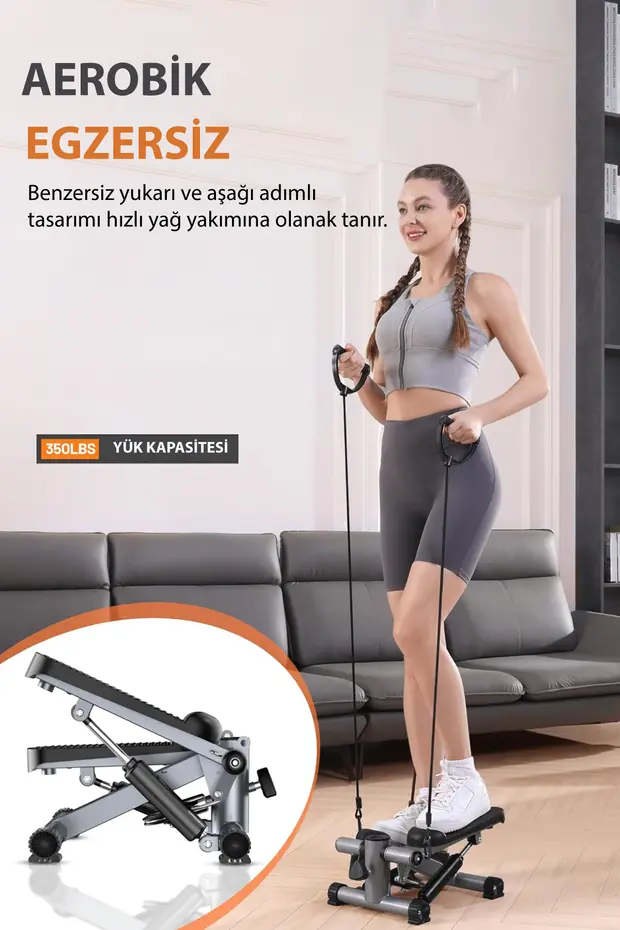 Direnç Lastikli Mini Stepper Egzersiz Aleti -Kaymaz Pedallı Kardiyo Cihazı